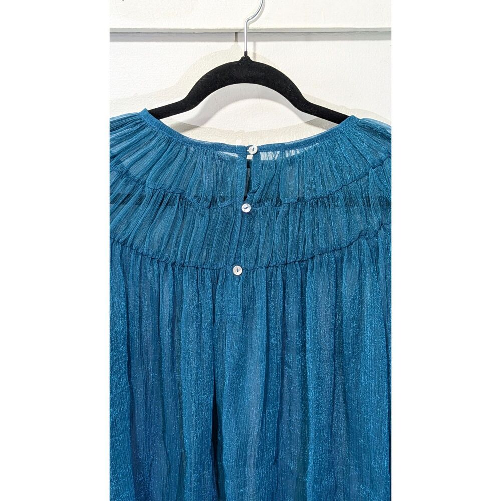 Zara Shimmery dark Turquoise sheer Blouse sz. S - Picture 6 of 7
